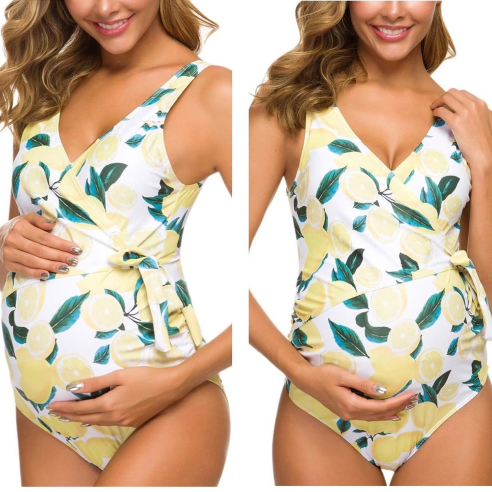 NWT Tempotrek Maternity One Shoulder Lemon Ruffle Swimsuit Bathing Suit